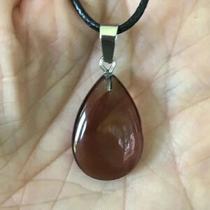 Reddish Purple Glass Teardrop Braided Stainless Steel Necklace NWT